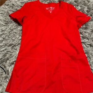Greys Anatomy Shirt Women XSmall Red Scrubs Nurse Uniform Work Wear Ladies